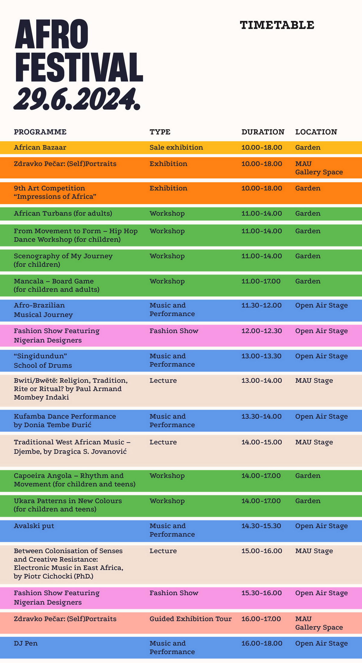 Afro Festival 2024 - Timetable for June 29th
